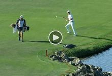 Smylie Kaufman reacts to gator on the bank at Arnold Palmer